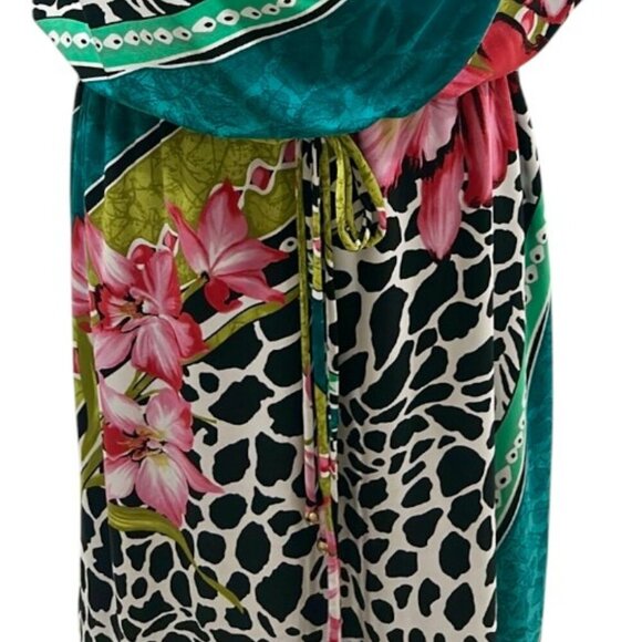 Muse x Boston Proper Tropical Abstract Midi Dress Tie Waist Size 16 - Picture 7 of 12